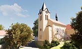 Nové řešení kostela sv. Ludmily, fary a farního sálu na Chvalech